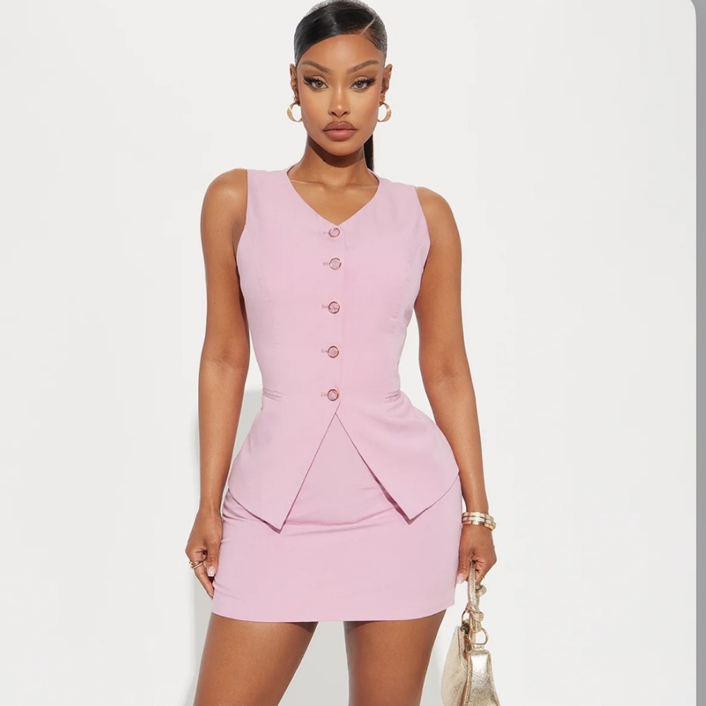 Fashion Nova Pink Tailored Peplum Mini Skirt Set